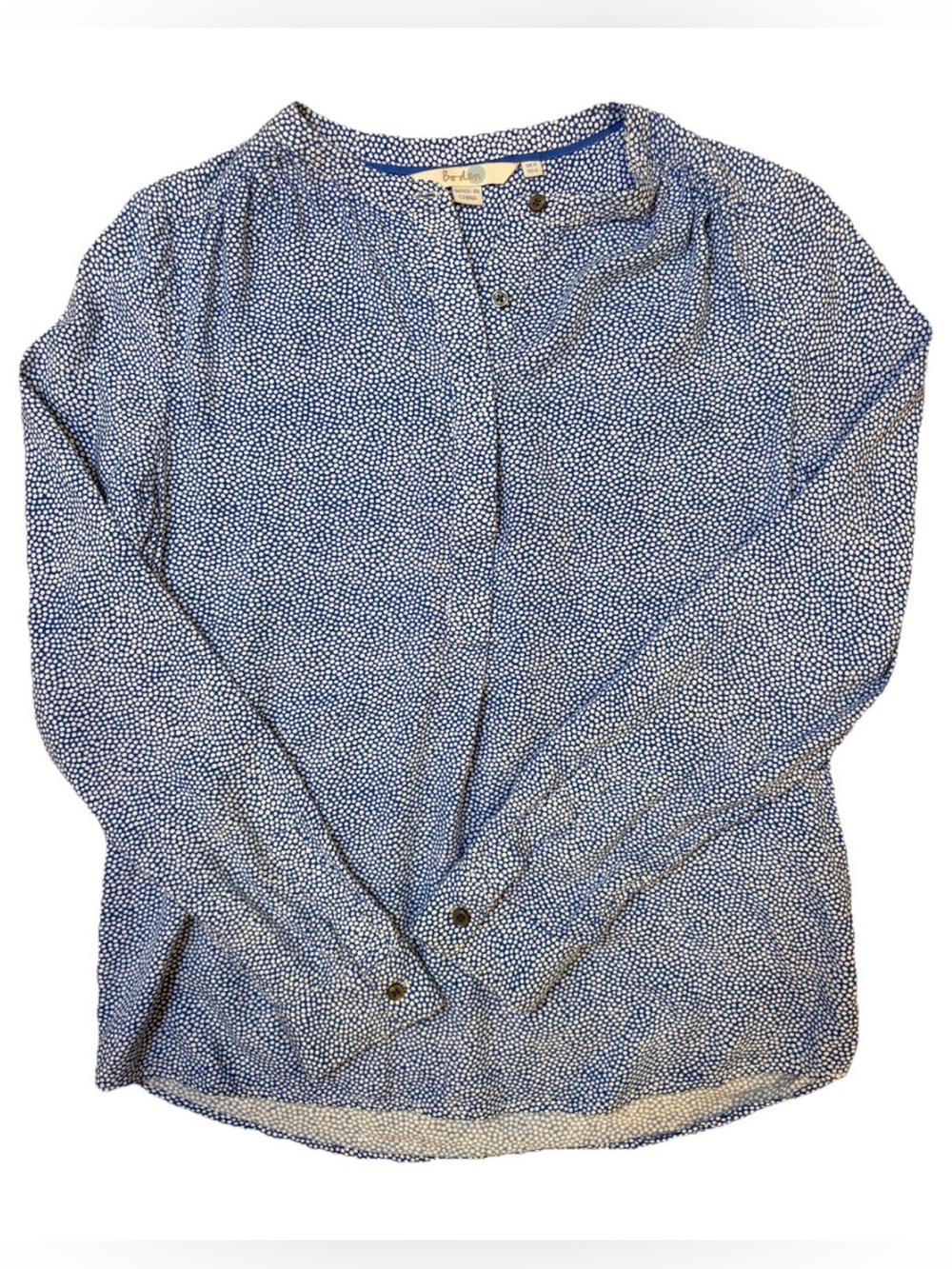 Boden Blue & White Polka Dot Hidden Button Long Sleeve Blouse US 4 Small Preppy